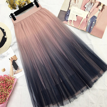 fashion Long Tulle Skirt Women 2019 Spring Summer Gradient Korean Elegant High Waist A-line Pleated School Midi Skirt Female 2024 - buy cheap