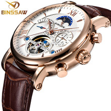 BINSSAW Men New Automatic Mechanical Tourbillon Watch Fashion Business Leather Stainless Steel Sports Watches Relogio Masculino 2024 - buy cheap
