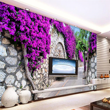 beibehang 3d purple flower wall TV backdrop wallpaper background wallpaper living room sofa mural papel de parede para quarto 2024 - buy cheap