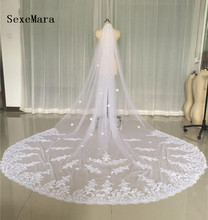 Real Pictures White Wedding Veils 3 Meters Long Cathedral Length Lace Appliqued Netting Bridal Veil With Comb High Quality 2024 - buy cheap