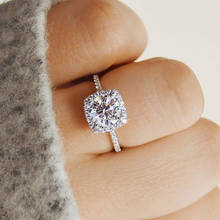 Женское кольцо с кристаллом, серебряное кольцо с кристаллом, модное квадратное обручальное кольцо с фианитом AAA 2024 - купить недорого