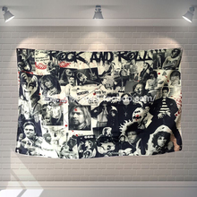 "Rock and roll" metais pesados música rock banners pendurado bandeira adesivo de parede cafe restaurante locomotiva clube fundo ao vivo decoração 2024 - compre barato