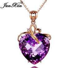 JUNXIN Charm Female Purple Heart Pendant Necklaces For Women Rose Gold Filled Zircon Austrian Crystal Necklace Valentine Jewelry 2024 - buy cheap