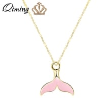 QIMING Pink Fish Tail Necklaces Pendants Women Wedding Jewelry Ocean Sea Animal Cute Long Gold Chain Necklace Chokers Party Gift 2024 - buy cheap