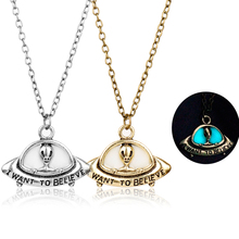 dongsheng New Luminous Bronze Alien UFO Pendant Necklace Engraved I WANT TO BELIEVE Vintage Glow in Dark Necklace -30 2024 - buy cheap