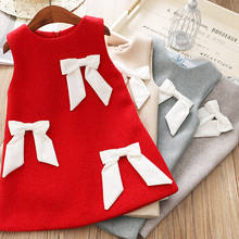2018 New Fashion Kids Bows Tie Xmas Dress Children Girls Solid Woven Vest Dress Baby Clothing Wholesale 2024 - buy cheap