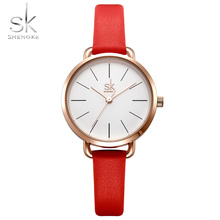 SHENGKE-Nuevo rojo de cuarzo para mujer, relojes de pulsera de piel con esfera sencilla y colorida selección de relojes de estilo libre para mujer, 2018 2024 - compra barato