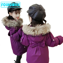 Jaqueta de inverno de algodão acolchoada para meninas, casaco grosso com gola de pele com capuz para crianças de 3 a 14 2024 - compre barato