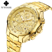 Wwoor marca superior 2019 nova moda de luxo grande dial masculino militar relógio quartzo aço inoxidável casual esporte negócios ouro relógio de pulso 2024 - compre barato