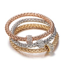 3Pcs Set Big Hole Beads Crystal Bracelets Gold Wrap Elastic Charms Bangles Femme Gift for Women Fashion Pendant Jewelry 2019 New 2024 - buy cheap