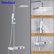 Senducs Interlligent Chrome Digital Shower Set High Quality Brass Bathroom Shower System Square Rainfalll Bath Shower Set 2024 - buy cheap