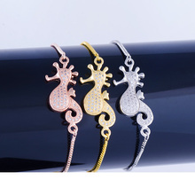 Newest Jewelry Lovely Zircon Crystal Hippocampus Charm Bracelets Diy Copper Micro Pave Square Chain Bracelets Women Bijoux Femme 2024 - buy cheap