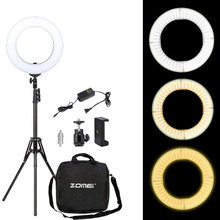ZOMEI-Kit de iluminación para estudio fotográfico, set que incluye anillo de luz LED regulable de 14 pulgadas, trípode y soporte para el móvil y la cámara, perfecto para vídeos de maquillaje en YouTube 2024 - compra barato