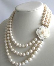 Collar de perlas blancas de agua dulce de 3 filas, 7-8mm, cierre de concha Natural 2024 - compra barato