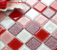 Shiny Pink Red Coral White Crystal Glass Mosaic Tile_Kithch bathroom Wall Tile DIY Showroom Cabinet Home Decoration 2024 - buy cheap