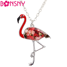 Bonsny Statement Alloy Flamingo Bird Pendant Necklace Enamel Chain Collar New Fashion Animal Accessories Jewelry For Women 2024 - buy cheap