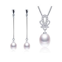 Veamor Fashion Jewelry Antique 925 Silver Charm Pearl Set Jewelry Long Chain With Crown AAA Cubic Zirconia Women Wedding Gift 2024 - buy cheap