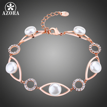 AZORA Pearl Eye Luxury Rose Gold Color Chain Link Bracelet for Women Ladies Shining Clear Austrian Crystals Jewelry TS0192 2024 - buy cheap