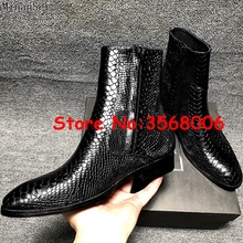 Botas Chelsea de piel de serpiente para hombre, zapatos con punta puntiaguda y cremallera, estilo romano, informales, para primavera y otoño 2024 - compra barato