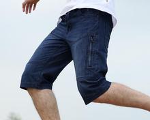 Pantalones vaqueros cortos de talla grande 44 46 para hombre, Shorts masculinos a la moda, con múltiples bolsillos, color azul, para verano 2024 - compra barato