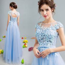 New sky blue lace sequines sexy long sweat lady girl women princess bridesmaid banquet party ball dress gown 2024 - buy cheap