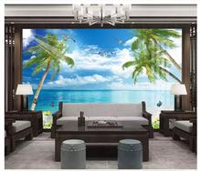 Papel tapiz de foto personalizado para paredes, murales 3 d, paisaje mediterráneo costero, árbol de mar, Fondo de playa, pintura de pared 2024 - compra barato