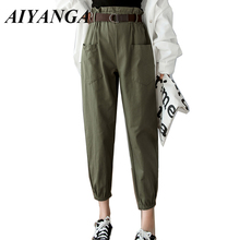New 2019 Ankle Length Cargo Pants Women High Waist Trousers Double Pockets Casual Pant Fashion Spring Summer Female Bottoms 2024 - buy cheap