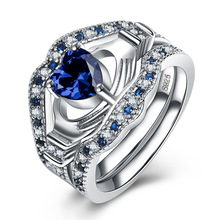 Anéis vazados de casamento para mulheres, 3 peças, formato de coração azul, micro-incrustação, azul, broca completa, luxo, criativo, amor, presentes 2024 - compre barato