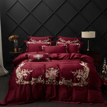 4/7Pcs red Egyptian cotton bedding set queen king bed set Chinese embroidery duvet cover bed sheet set pillowcase for wedding 2024 - buy cheap