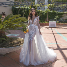 New Arrival Fashion Mermaid Bridal Gowns Exquisite Appliques Detachable Train Wedding Gowns Long Sleeves 2019 Vestido de noiva 2024 - buy cheap