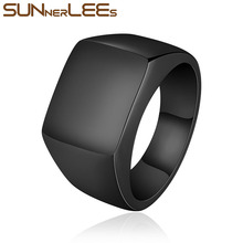 SUNNERLEES Titanium Stainless Steel Rings 13mm Simple Square Design Smooth Black Silver Color Gold Plated Men Jewelry RC-294 2024 - compre barato