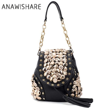 Anawishare-bolsa de mão feminina de couro, com corrente, de ombro, com rebite, bolsa transversal tipo carteiro 2024 - compre barato