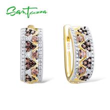 SANTUZZA 925 Sterling Silver Stud Earrings Jewelry Earrings For Women Round Chocolate White Cubic Zircon 925 Sterling Party 2024 - buy cheap