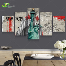 5 Panel Wall Art Canvas Modern Abstract Oil Painting New York City Canvas Art Paintings Picture Cuadros Building Unframed PF1126 2024 - buy cheap