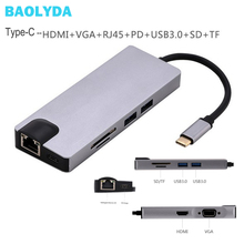 Baolyda 8в1 концентратор usb type C USB type C для Ethernet/HDMI/VGA/SD карт-ридер usb C HDMI концентратор type C концентратор адаптер для Macbook Pro 2024 - купить недорого