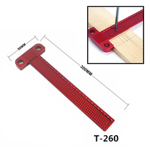 Aleación de aluminio carpintería Scribe 260mm regla tipo T medidor de trazado de orificio de precisión herramienta de medir de calibración cruzada, regla 2024 - compra barato