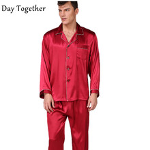 Striped Stain Silk Pajamas Pyjamas Set For Men Long-sleeved Trousers Soft Silk Nightwear Male Plus Size Sleepwear 2024 - buy cheap
