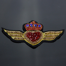 Emblemas para bordado com aplique de coração, coroa e coração com bordados de diamante bordado de paetês, 2 peças, mini emblemas para costura b67 2024 - compre barato