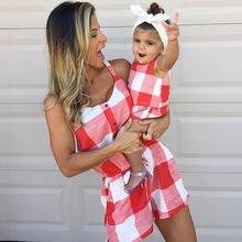 Mommy And Me Clothes Set Summer Matching Mom Girl Sets Plaid Short Sleeve Family Look Mother Daughter Jumpsuits Family Outfits 2024 - buy cheap