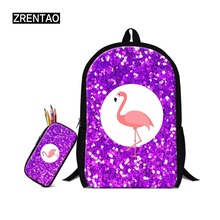 ZRENTAO backpack polyester mochilas mochila+ Pencil bags flamingo print pupil 2 PCS/Set le cartable for primary school student 2024 - buy cheap