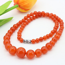 Collar de cuentas redondas para mujer y niña, conjunto de pendientes de cadena con piedra de Calcedonia naranja, joyería de moda para fiesta de cumpleaños de 18 pulgadas, 6-14mm 2024 - compra barato