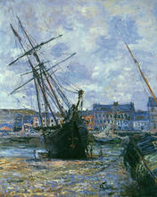 Pintura al óleo hecha a mano de 100%, reproducción en lienzo de lino, pintura al paisaje, barcos tumbados, marea baja, at-facam de Claude Monet 2024 - compra barato