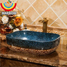 5 Styles Rectangular Bathroom sink Handmade Engraved  Color Glazed Ceramic Countertop Lavabo Bathroom Sink Wash Basin 2024 - buy cheap