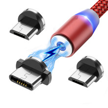 Магнитный кабель, кабель Micro USB и кабель USB Type C, нейлоновая оплетка, магнитное зарядное устройство для Iphone 6 X XS Samsung S10 S9 S7 A50 M40 A10 2024 - купить недорого