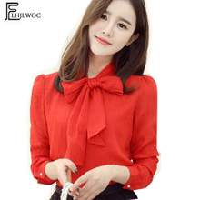 Bow Tie Tops Women Summer Autumn Chiffon Blouse Shirts Office Lady Work Red White Cute Sweet Girls Temperament Blouse Top 740 2024 - buy cheap