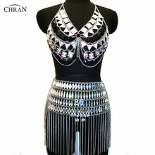 Chran Irridescent Crop Top EDM Chain Rave Mini Skirt Harness Necklace Beach Bra Bralette Bikini Dress Party Festival Jewelry 2024 - buy cheap