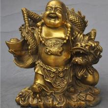 free shipping 6"China Buddhism Brass Wealth YuanBao Dragon Happy Laugh Maitreya buddha Statue 2024 - buy cheap