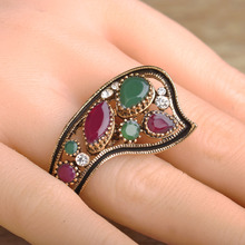 Blucome Vintage Style Large Turkish Ring Turkey Flower Green Resin Jewelry Women Lady Party Accessories Lover Mother's Gifts 2024 - купить недорого