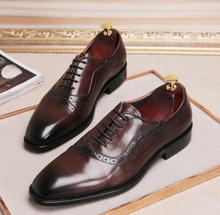 Zapatos de negocios tallados para hombre, Zapatos de vestir genuino de cuero, zapatos Oxford formales con punta cuadrada, zapatos de oficina boda 2024 - compra barato