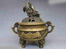 free shipping  China pure brass copper carved Buddhism dragon Head Incense burner censer Statue 2024 - buy cheap